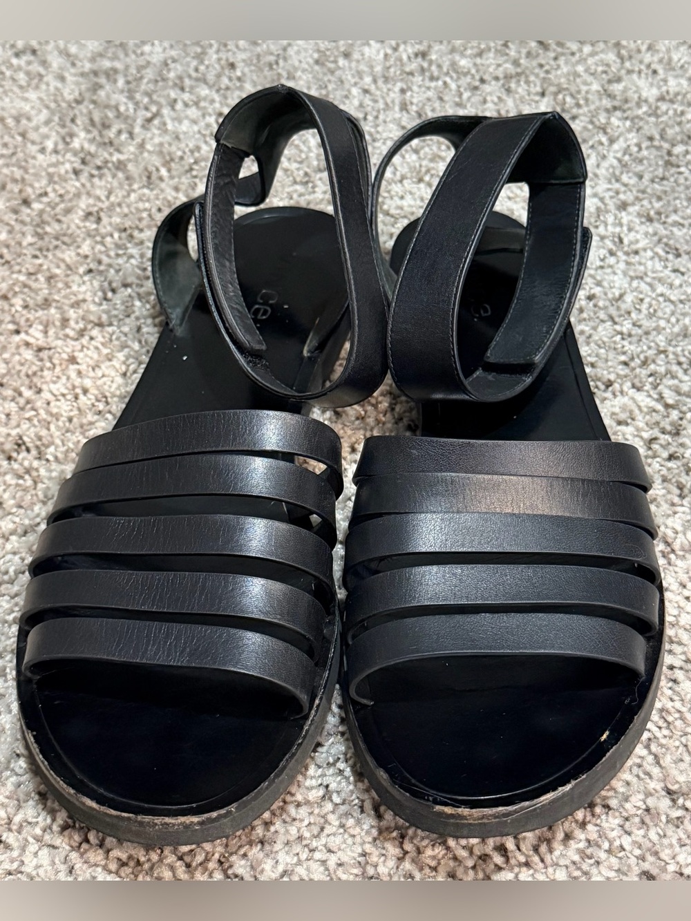Vince Black Multi-Strap Genuine Leather Ankle Strap Sandals Size 10 Velcro